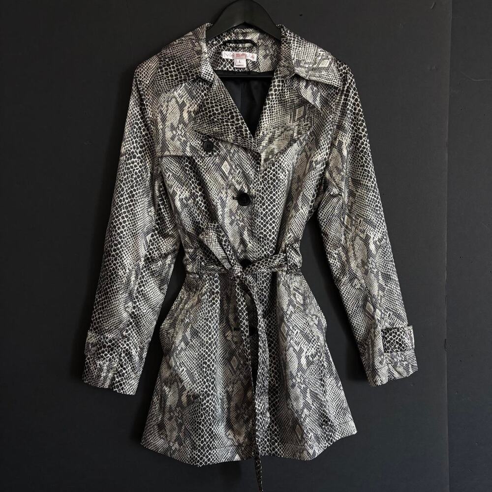 Via Spiga Snake Print Belted Fall Trench Coat Animal Print Raincoat Size L